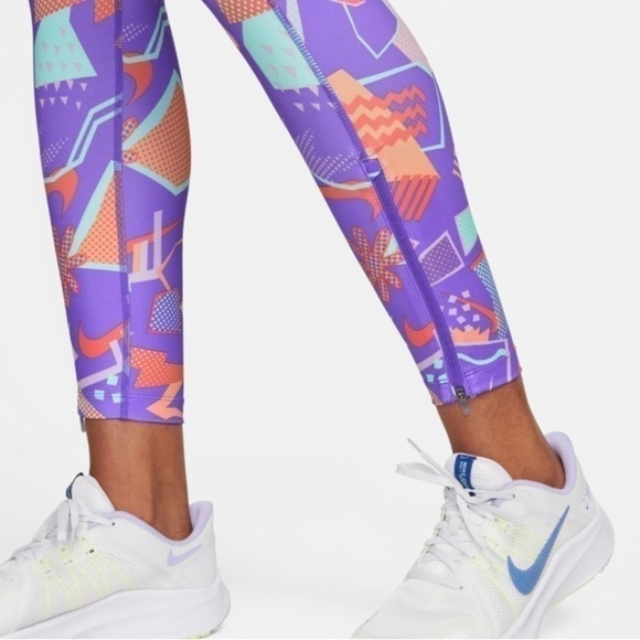 Nike Retro Run Women's 7/8 Mid-Rise Running Leggings with Pockets - Purple Sz M - Picture 4 of 11